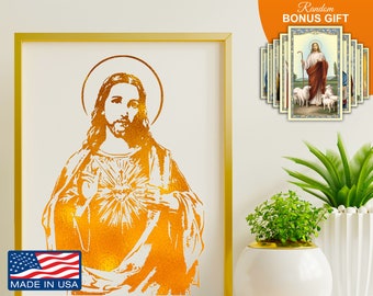 Sacred Heart Of Jesus -8x10 in Real Handmade Gold Foil Artwork, Religious Wall Art Decor Print, Catholic Christian Prints, Housewarming Gift