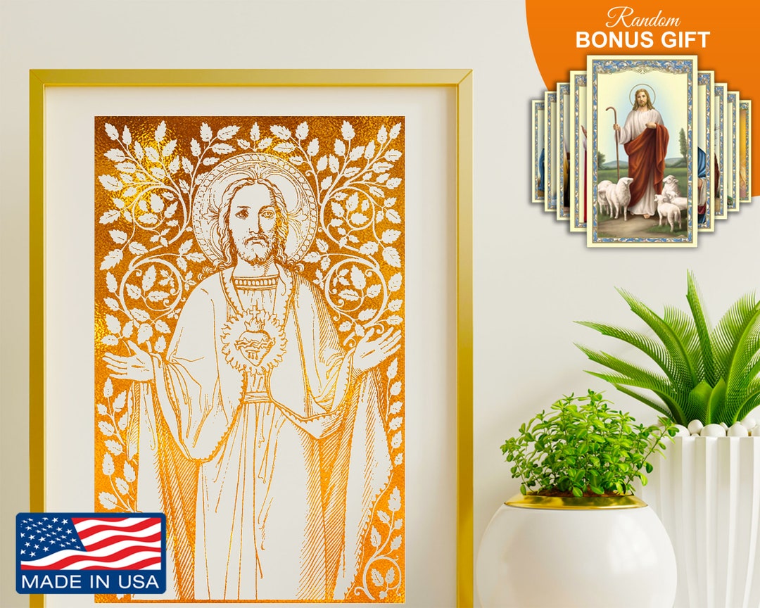 Sacred Heart of Jesus Real Gold Foil Print, Inspirational Religious ...