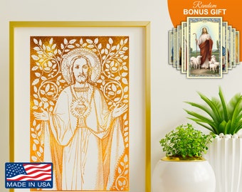 Sacred Heart Of Jesus Real Gold Foil Print, Inspirational Religious Wall Art Decor, Catholic Christian Artwork Prints, Perfect Gift for All