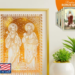 Saints Peter and Paul 8x10 in Gold Foil Print, Inspirational Catholic Wall Art Home Decor, Perfect Housewarming Birthday Artwork Gift Prints