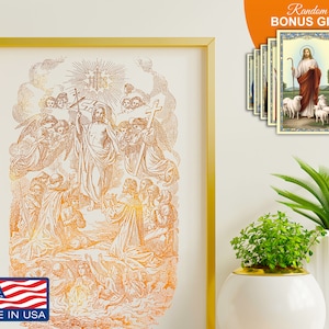 Jesus - Ressurreição da Páscoa, impressão em folha de ouro 8 x 10 polegadas, arte inspiradora para parede, cristã católica, lindo presente de fé para ele e para ela.