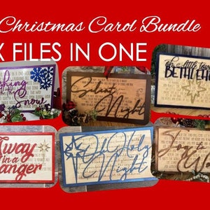 Juego de 6 villancicos láser SVG Glowforge Noche de paz Alegría al mundo Oh Noche de paz Jingle Bells Away Manger Oh Little Town of Bethlehem