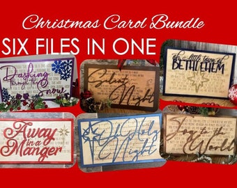 Set of 6 Christmas Carol Laser  SVG Glowforge  Silent Night Joy to  World Oh Holy Night Jingle Bells Away Manger Oh Little Town of Bethlehem