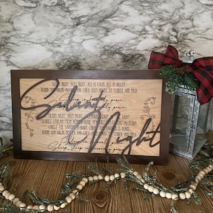 Archivo SVG de Noche de paz Letrero de madera con láser en capas Navidad