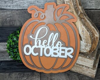 Hello October Pumpkin SVG Laser Ready Fall Porch Sign Door Hanger Gifts for Your Home