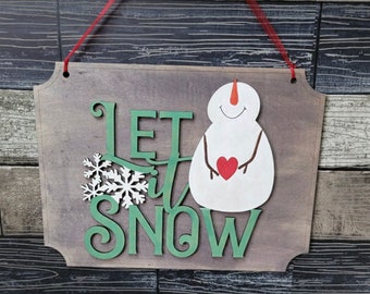 Snowman Laser File SVG Let it Snow Winter Christmas Framed Home Decor Holiday Cut File Door Hanger