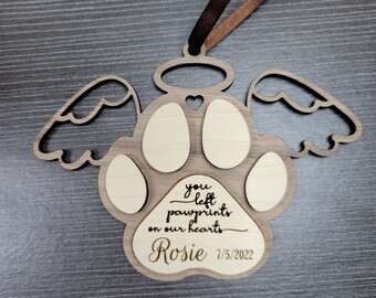 Pet Memorial Ornament Three Versions SVG Dog Cat Paw Print Laser Ready SVG Paw Prints on Our Hearts
