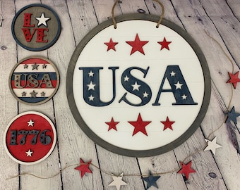 USA Americana Trio Shiplap SVG Laser Ready File 4th of July Glowforge Banner