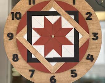 Barn Quilt Clock Laser Ready SVG File (Large Bed Lasers) 16-18"
