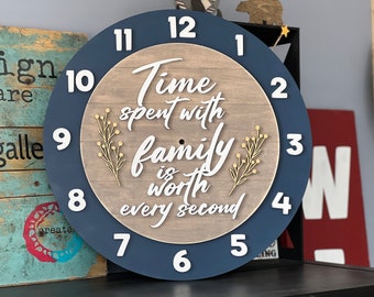 Horloge fichier numérique SVG Le temps passé en famille vaut chaque seconde (grand fichier laser) fichier d'horloge en bois découpé au laser
