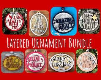 Layered Ornament Bundle SVG Digital File GLOWFORGE Laser Ready Christmas Ornament Easy To Assemble