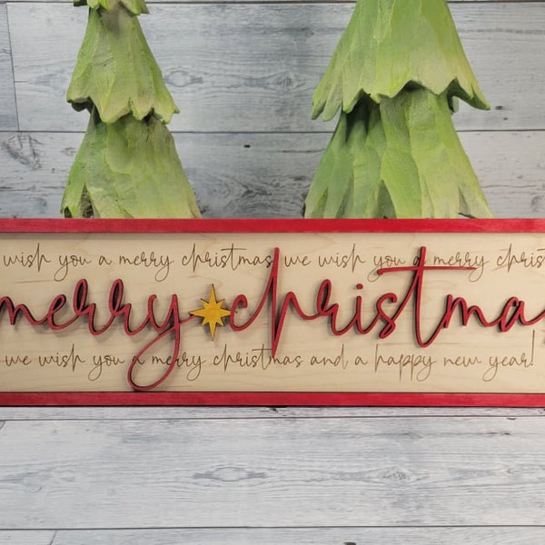 We Wish You a Merry Christmas SVG File Laser Ready Shelf Sitter Sign Wood Details Holiday Decorations Christmas Mangel Decor