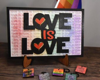 Love is Love Laser Cut SVG File with Keychains Glowforge Thunder Nova PRIDE