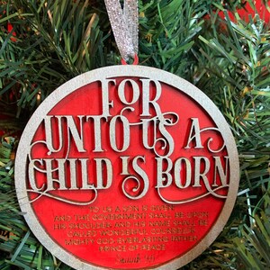 Für Unto Us A Child Is Born Jesaja 9:6 SVG Ornament Datei Laser Ready Glowforge Weihnachten
