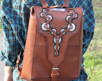 Mochila de cuero Foxy Steampunk / 1000% hecho a mano / Colección de simetría metálica /