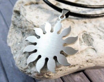 Leather necklace *2.5 ~ sun ~ stainless steel ~ surfer ~ unisex ~ leather jewelry