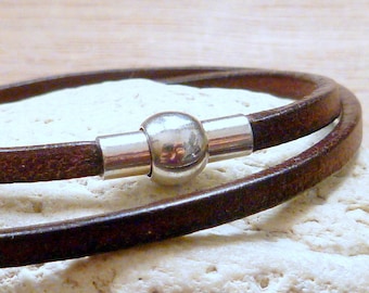 Leather necklace ~ spherical magnet ~ high-gloss stainless steel ~ magnetic clasp ~ leather jewelry