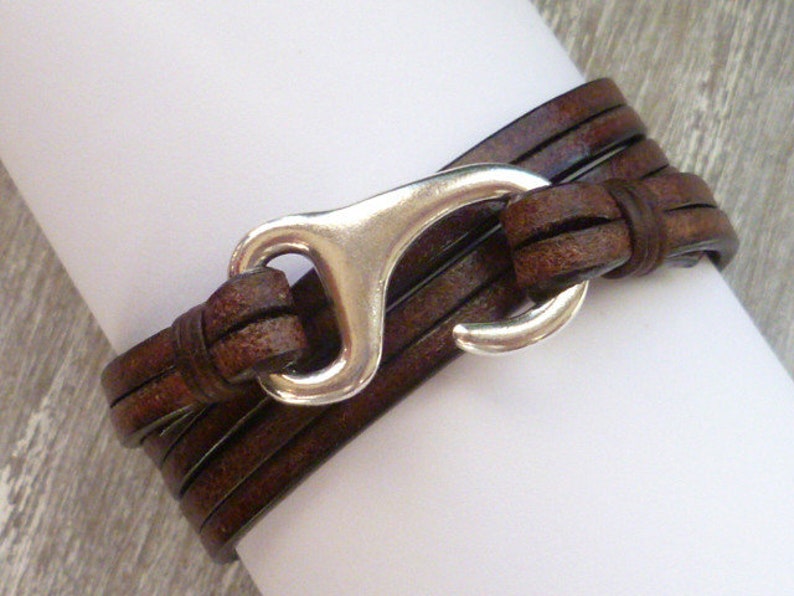 Wickelarmband 3 silberner Hakenverschluss schlicht Unisex Lederschmuck Bild 2