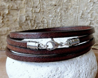 Wrap bracelet *4 ~ stainless steel ~ simple ~ surfer ~ unisex ~ leather jewelry