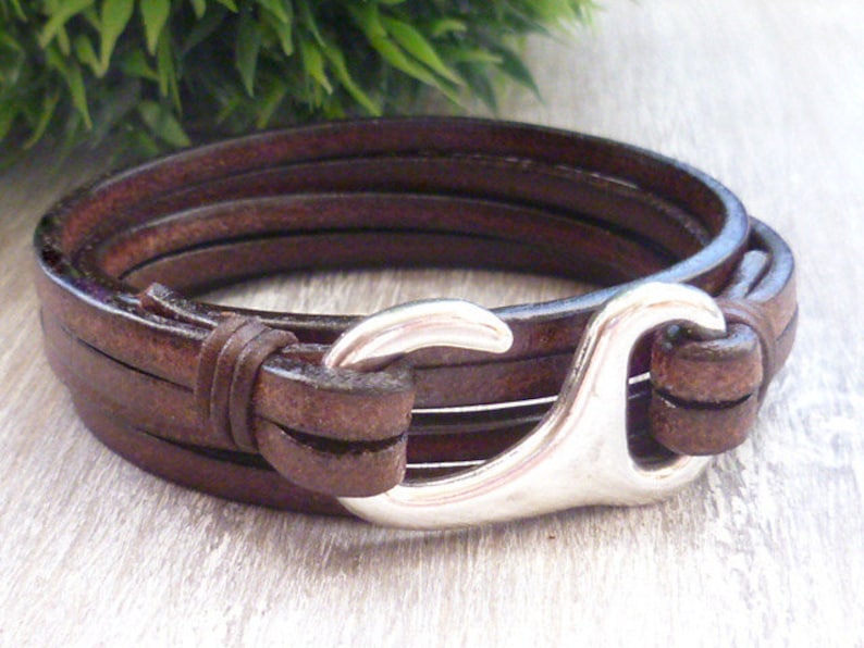 Wickelarmband 3 silberner Hakenverschluss schlicht Unisex Lederschmuck Bild 1