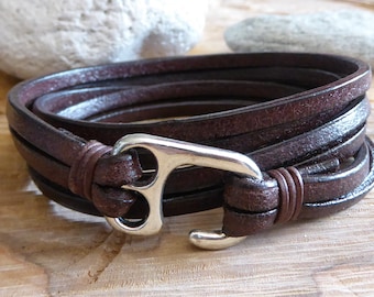 Wrap bracelet *3 ~ silver hook clasp ~ simple ~ unisex ~ variant 2 ~ leather jewelry