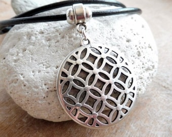 Leather chain *2.5 ~ Flower of Life ~ silver-plated ~ Zamak ~ Flower ~ Leather jewelry