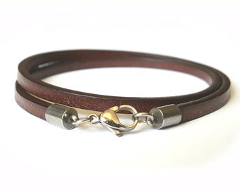Wrap bracelet *2 ~ plain ~ stainless steel closure ~ surfer ~ unisex ~ leather jewelry