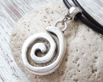 Leather chain *2.5 ~ spiral ~ antique silver ~ left turning ~ unisex ~ leather jewelry