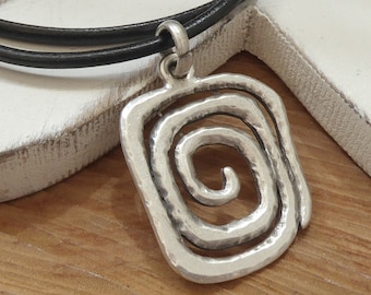 Lederkette *2,5 ~ eckige Spirale ~ versilbert ~ Zamak ~ rechtsdrehend ~ schlicht ~ unisex ~ Lederschmuck