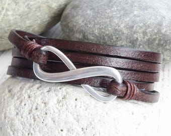 Pulsera envolvente *5 ~ Infinito ~ Infinito ~ tumbado 8 ~ plateado ~ Zamak ~ unisex ~ joyería de cuero