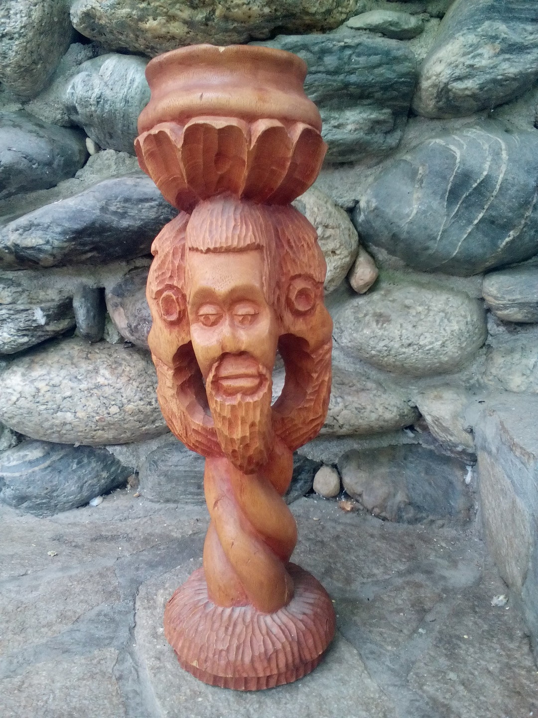 Vintage Handmade Wood Sculpture Hand Carved Wooden Decor Old Wooden