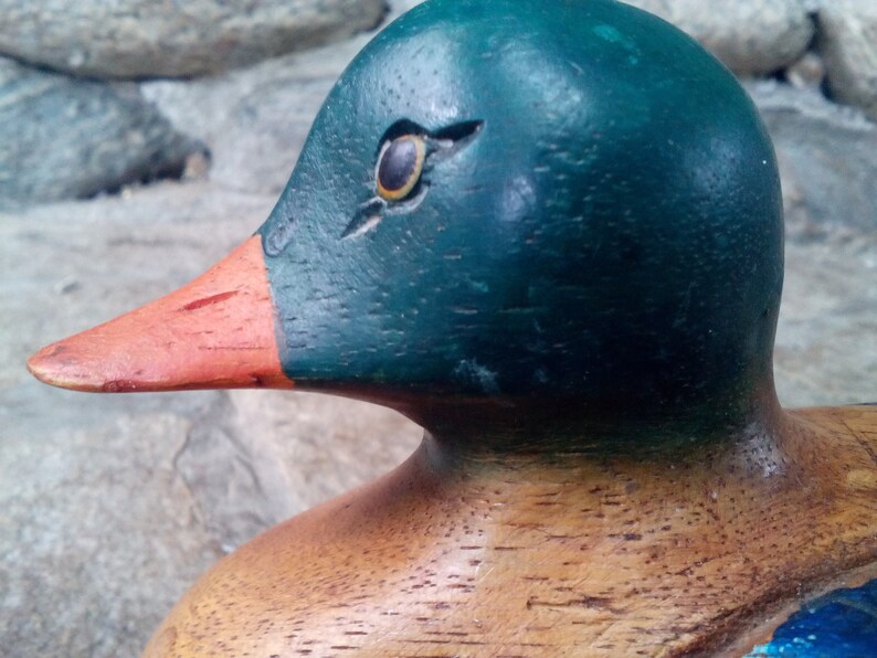 Old Hand Painted Duck Vintage Handmade Wood Sculpture Hand Carved Wooden Decor Antique Wooden Decor Old Wooden Figure Wood Duck