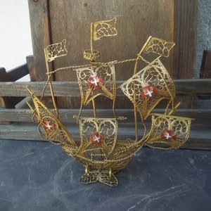 Fishing Boat Model, Hellen, Brass Ship Model, Gold Plated, Metal Ship Model,  Handmade Ship Model, Fishing Gifts for Men, Nautical Decor 