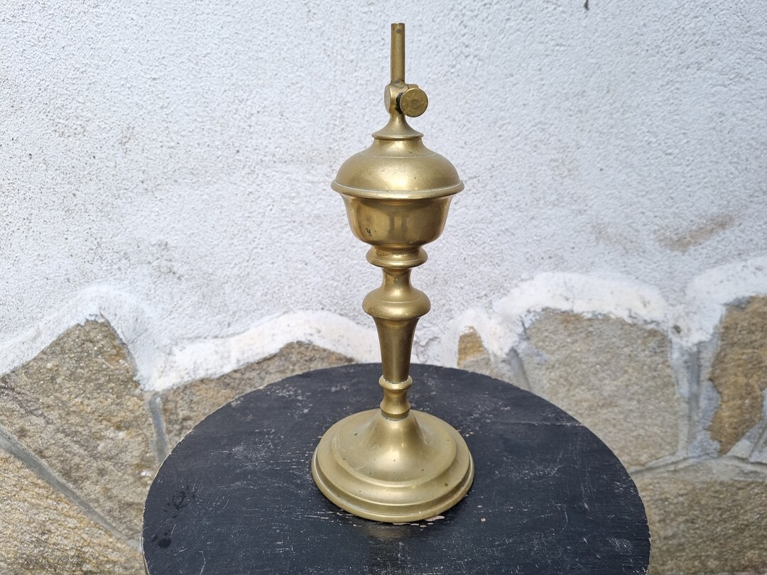 Vintage Brass French Oil Lamp Old Bronze Gas Lamp Antique French Oil