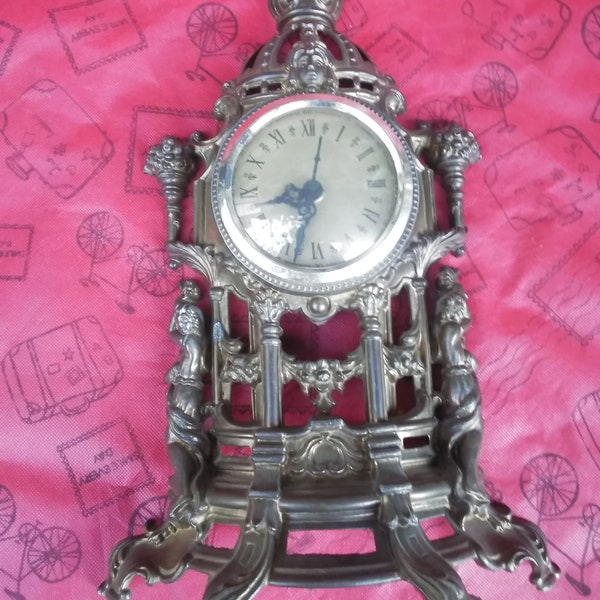 Antique clock for fireplace  - Old clock for fireplace made in Swiss  - Vintage fireplace clock - Metal clock - Desktop watch - Art clock