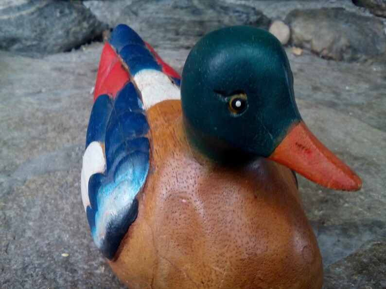 Old Hand Painted Duck Vintage Handmade Wood Sculpture Hand Carved Wooden Decor Antique Wooden Decor Old Wooden Figure Wood Duck