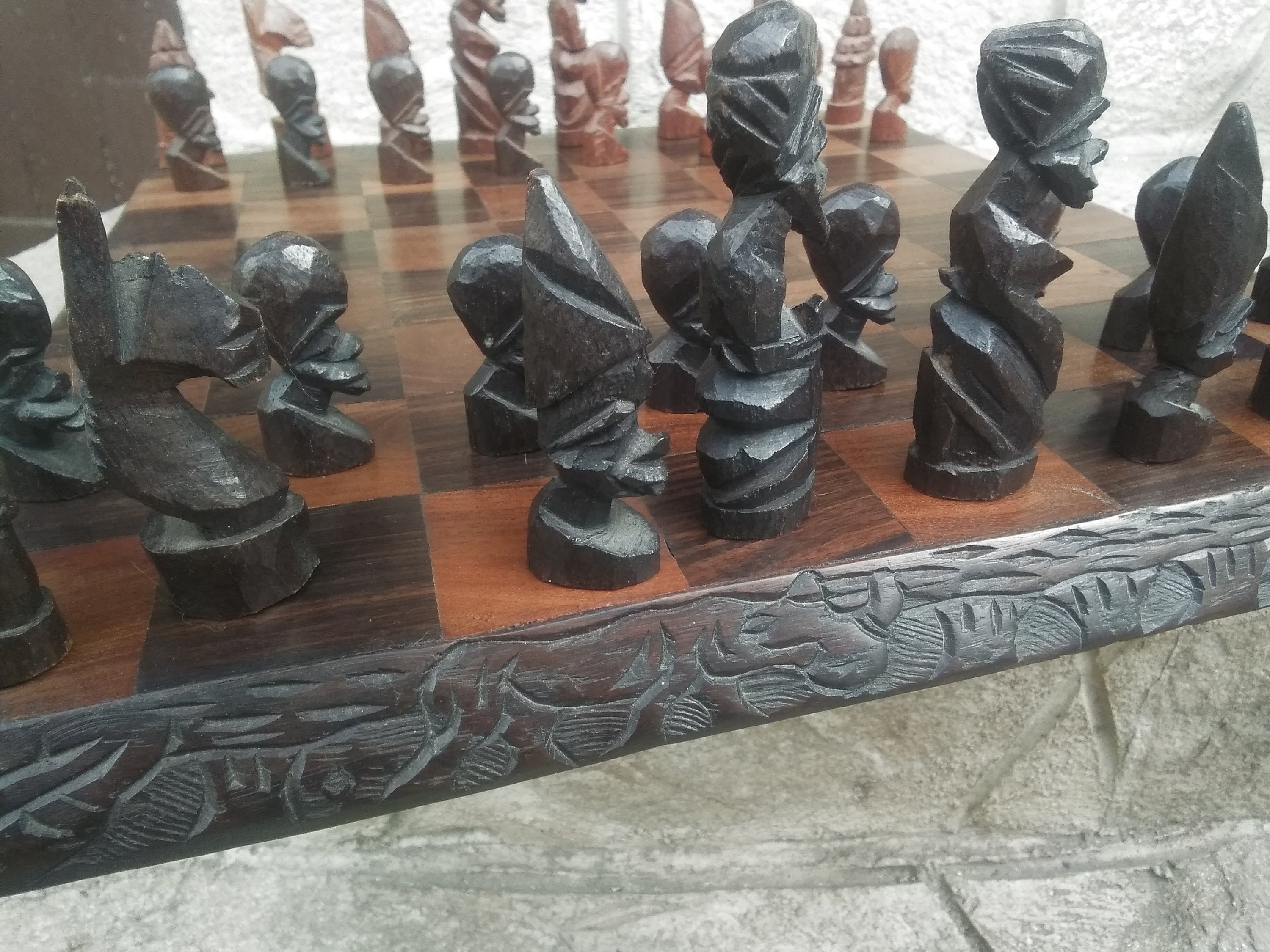 Vintage African Wooden Chess Unique Set Chess Chess Etsy