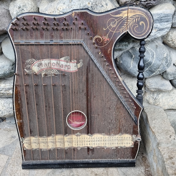 Old Large German String Instrument Zither -  Vintage Guitar Zither Pianoharp - Made in Germany - Originl Musical Instrument - Antique