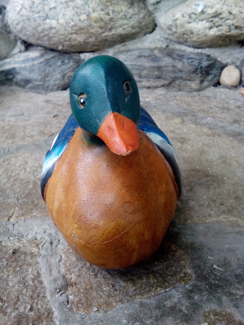 Old Hand Painted Duck Vintage Handmade Wood Sculpture Hand Carved Wooden Decor Antique Wooden Decor Old Wooden Figure Wood Duck
