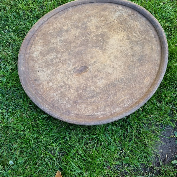 Antique Table - Primitive Rustic Table - Round Dining Table - Low Ottoman Table - Oriental Wood Table - Farmhouse Table - Antique Furniture