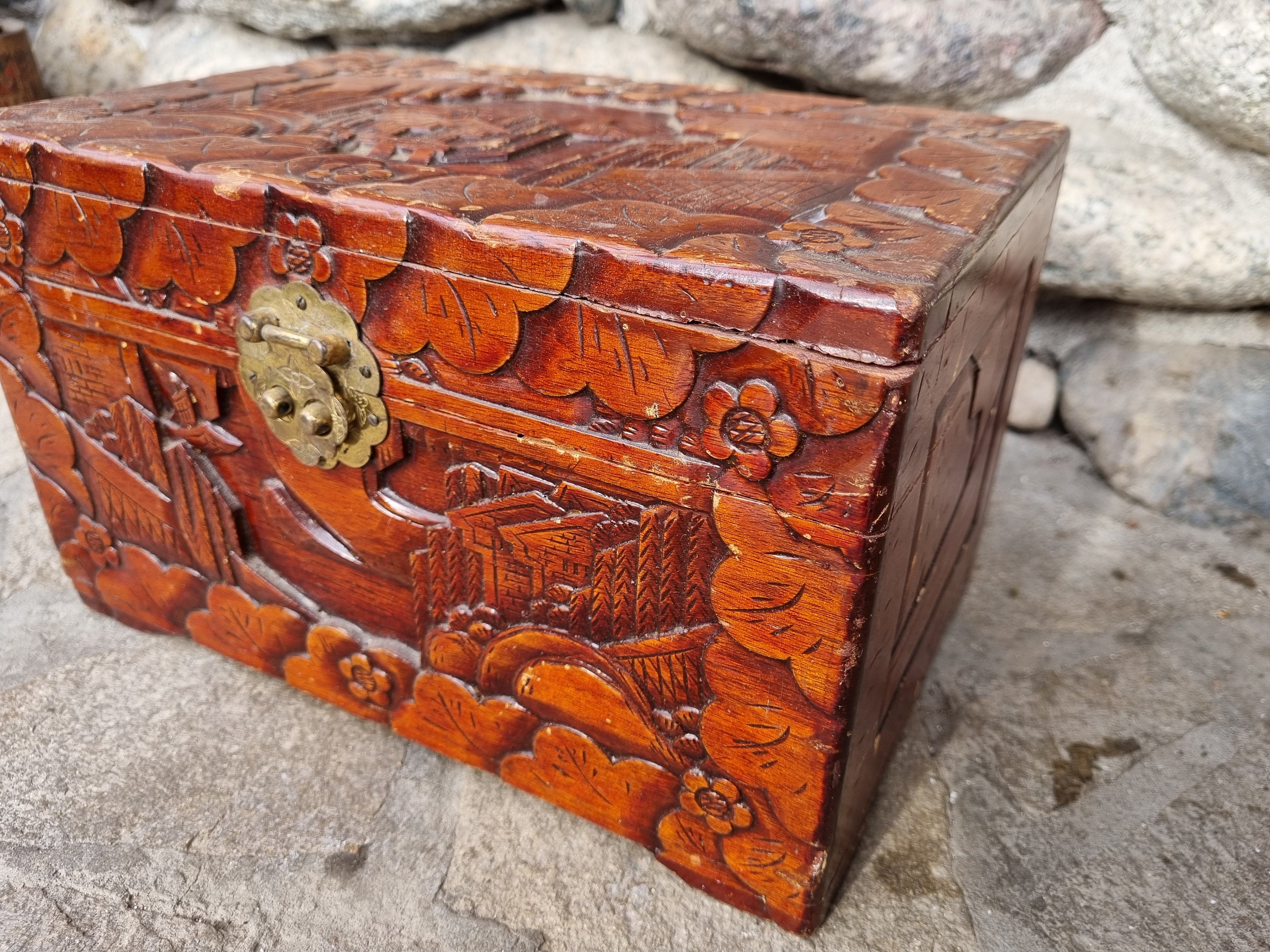 Hand Carved Wooden Big Box - Vintage Wooden Box - Old Wood