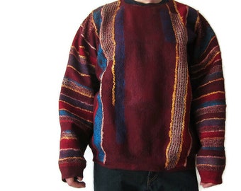 Men's pullover warm felted merino wool silk felting handmade jumper red bright