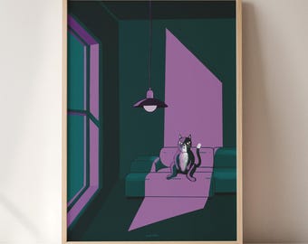 Affiche Chat Procrastinateur | Illustration de chat amusante | Décoration murale colorée | Téléchargement numérique