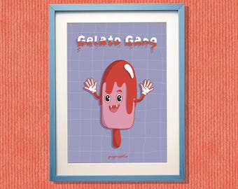 Gelato Gang | Affiche de glaces | Illustration humoristique de glaces | Affiche à imprimer | Affiche de cuisine | Illustration de glaces | Téléchargement numérique