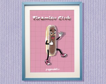 Club Tiramisu | Affiche Tiramisu | Illustration culinaire humoristique | Affiche à imprimer | Affiche de cuisine | Illustration culinaire | Téléchargement numérique