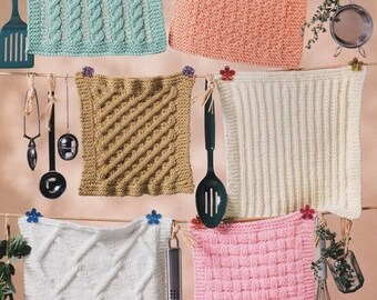 PDF digital download six different designS / 6 dishcloths knitting pattern