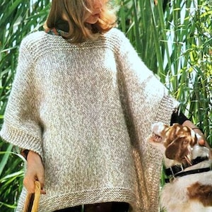 PDF download vintage easy knitting pattern chunky yarn beginner one piece knitting poncho wrap tabard cape