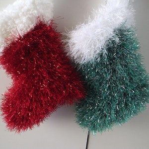 PDF knitting pattern tinsel yarn Christmas santa stocking  for gifts and home decoration