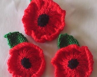 PDF easy Fluted Poppies DK knitting pattern - 2 sizes of poppy to choose from for Remembrance Sunday Memorial day Armistice day