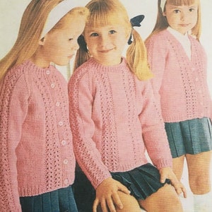 PDF knitting pattern pink perfect DK cardigan and sweater jumper 22ins to 32ins